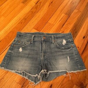7 For All Mankind Blue Distressed Jean Shorts
